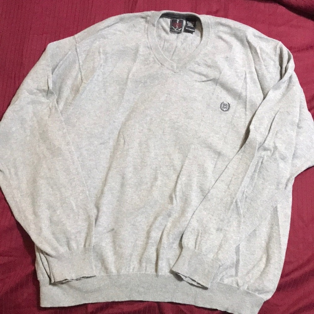 Chaps Sweater Gray V Neck‎ Cotton Cashmere Blend Pullover XL